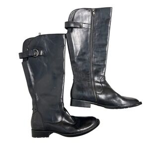 Born Black Leather Knee High Riding Boots Buckle Accent Women's Size 6.5 M